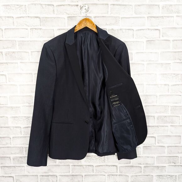 ALL SAINTS Wool Linen Navy Blue single button tux Blazer Jacket size 38 - Picture 1 of 8